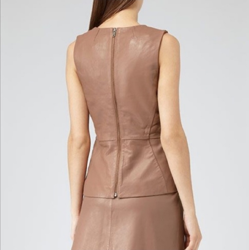 Reiss Women's Natural Gala Peplum Leather Top